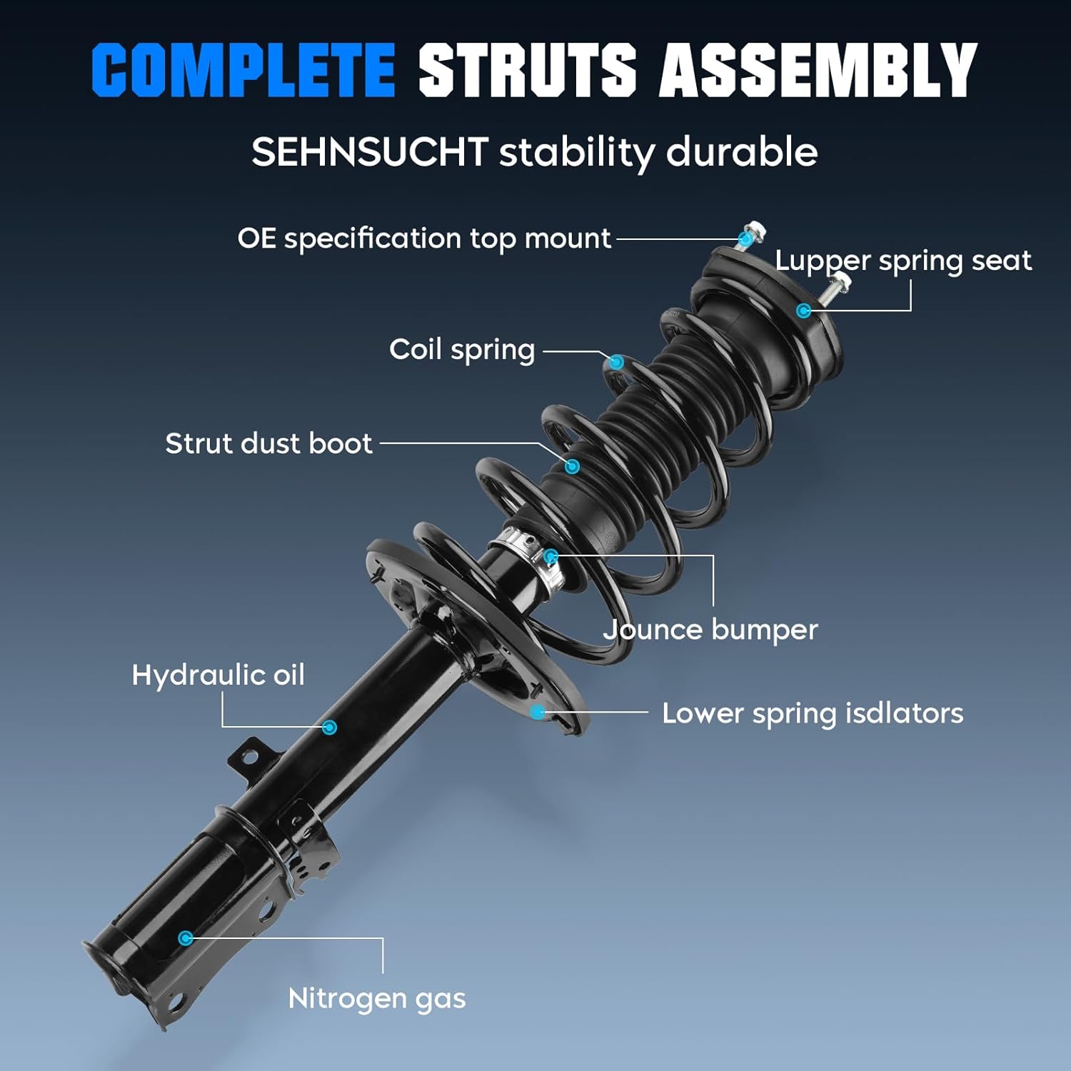 Rear Coil Spring Strut & Stabilizer Sway Bar Links Fit for Toyota Camry 2004-2006, for Lexus ES330 2004-2006(W/o Adaptive Variable Suspension), Replace for 172208, 172207, K90345