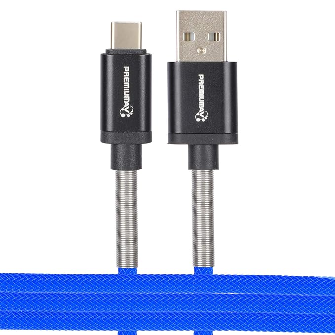 PremiumAV Durable USB Type C Braided Fast Charging Cable Compatible with Samsung Galaxy S10/S9/S8 A40/A50/A70/A20/A10e/, Huawei P20/P10/P30 P9, Hero7/6/5, Sony Xperia Blue