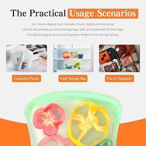 Miniatura 10 de KVK Bolsas de silicona reutilizables de platino  Paquete de 4 bolsas planas de silicona para aperitivos  Bolsas de almacenamiento de alimentos de