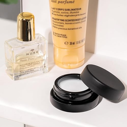 Miniatura 4 de Paquete de 90 tarros de vidrio negro grueso de perfil bajo de 0.2 fl oz con tapas negras, recipientes herméticos para aceite, bálsamo labial, cera,