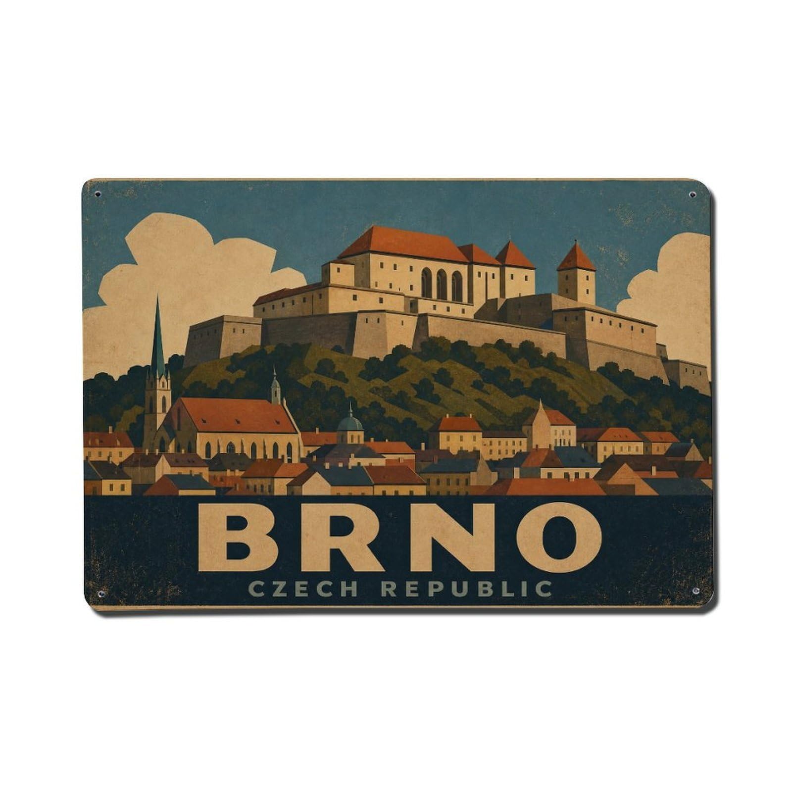 Retro Travel Czech Republic Brno Metal Tin Sign Plaque Wall Decor for Cafe, Club Bar, Office, Garden Metal Poster 8x12Inch