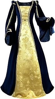 Women's Velvet Ren Tudor Gown Gold Trim Baroque Damask Layered Floor Length Renaissance Luxury Costume