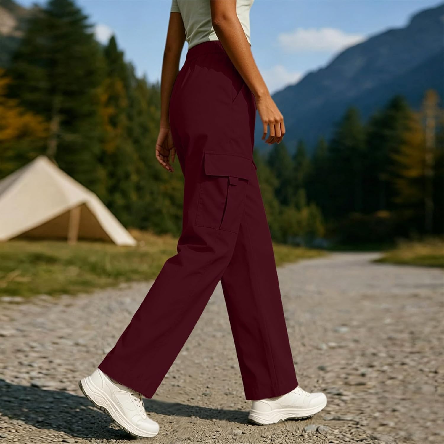 Women's High Waisted Cargo Pants Pleated Front Straight Leg Utility Trousers with Pockets Work Travel Quick Dry Slacks