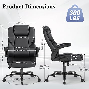 AnyGod Executive Office Chair, Comfy Computer Chair with Flip-Up Armrests | Adjustable Lumbar Support, PU Leather, Swivel Task Chair, Home Office, Wide Seat, 300 lbs Capacity, Height Adjustable