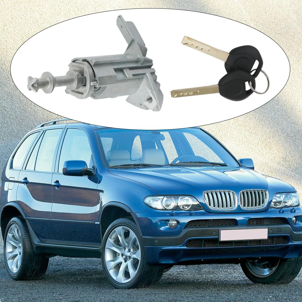 Front Left Door Lock Cylinder Barrel with 2 Keys, Replace 51217035421, Compatible with BMW X5 E53 (3.0i, 4.4i, 4.6i, 4.8is) 2000-2006, 1 Set