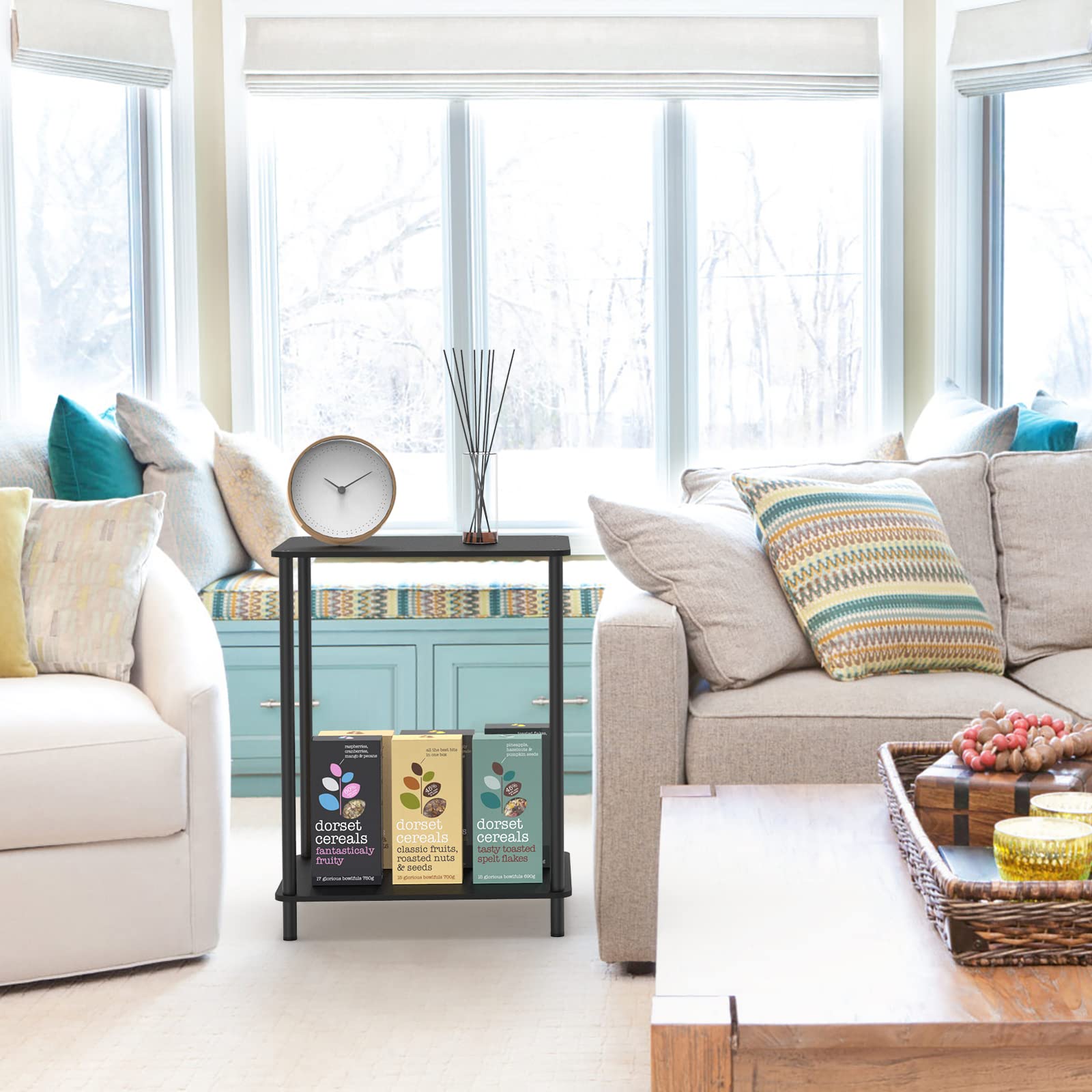 ABQ Nightstands Set of 2, 2-Tier Small Side Table for Small Spaces, Industrial End Table Bedside Table with Storage Shelf for Living Room, Bedroom, Office, Black