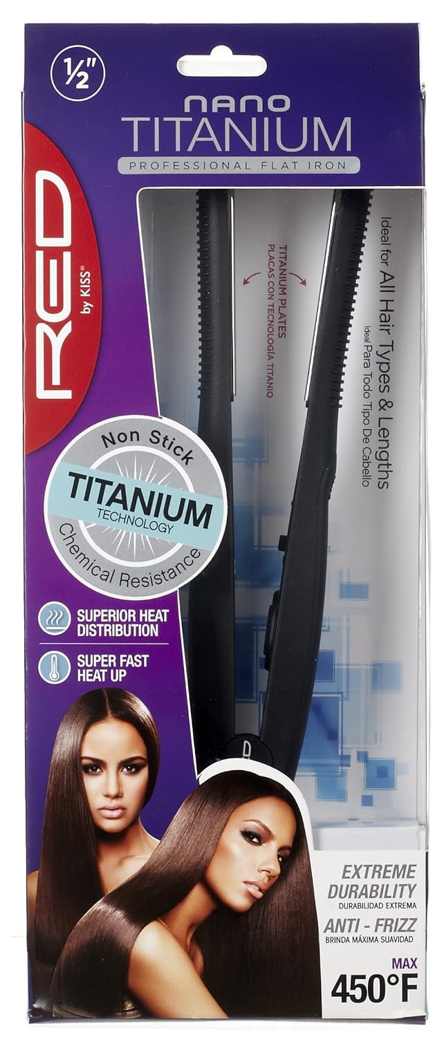 KISS Titanium Flat Iron, Red, 1/2"