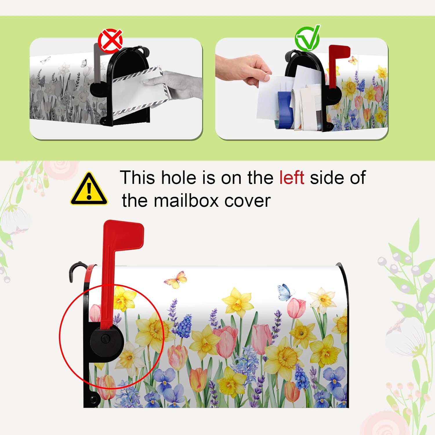 Spring Mailbox Cover Daffodil Tulips Flower Magnetic Mailbox Covers Standard Size 21x18 Inch Summer Colorful Floral Letter Post Box Wraps for Garden Outdoor Decor