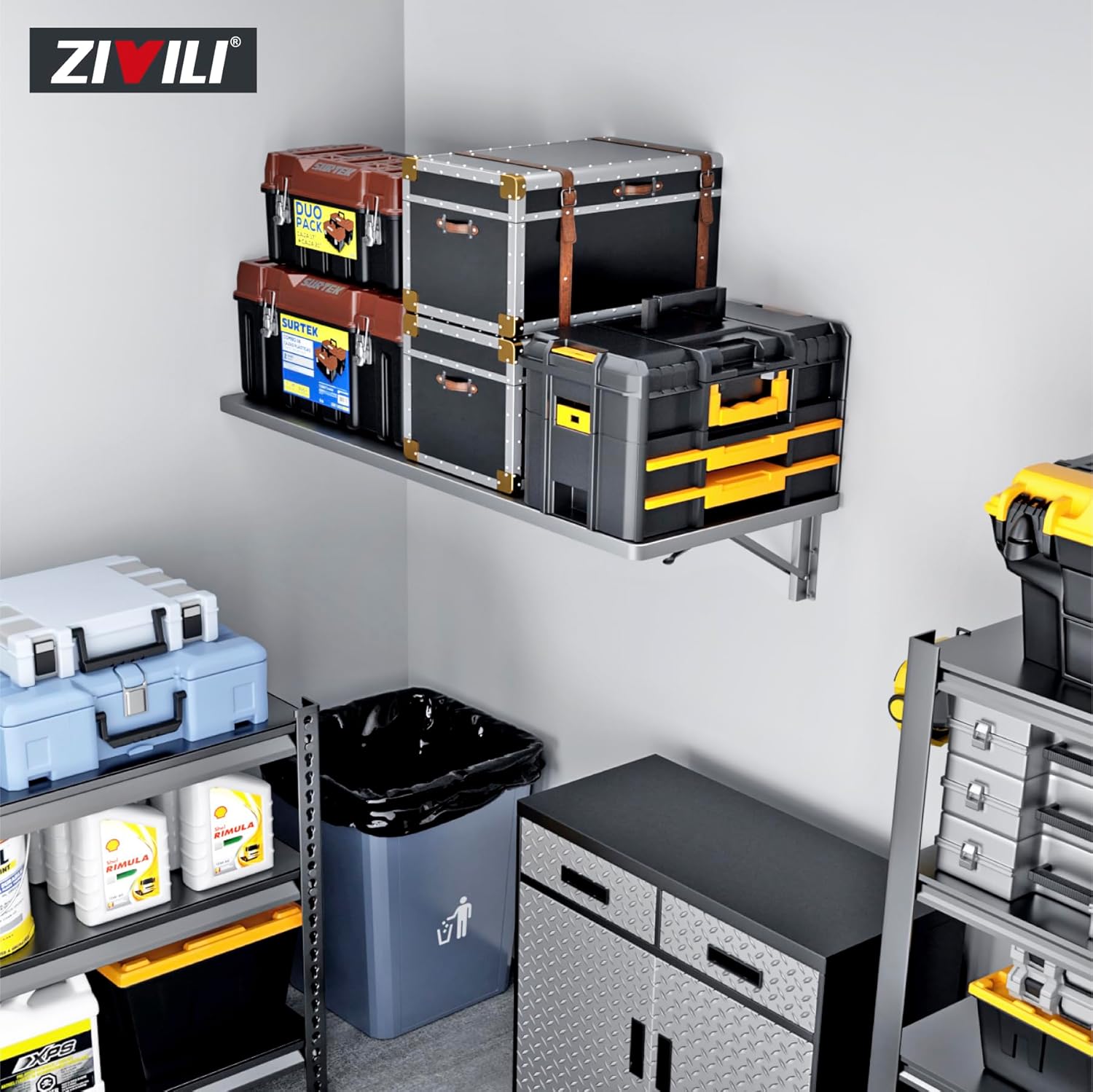 1.2x3FT Adjustable Garage Shelf Wall Mounted Fold Down Shelf Metal Heavy Duty Sliver 1Pack