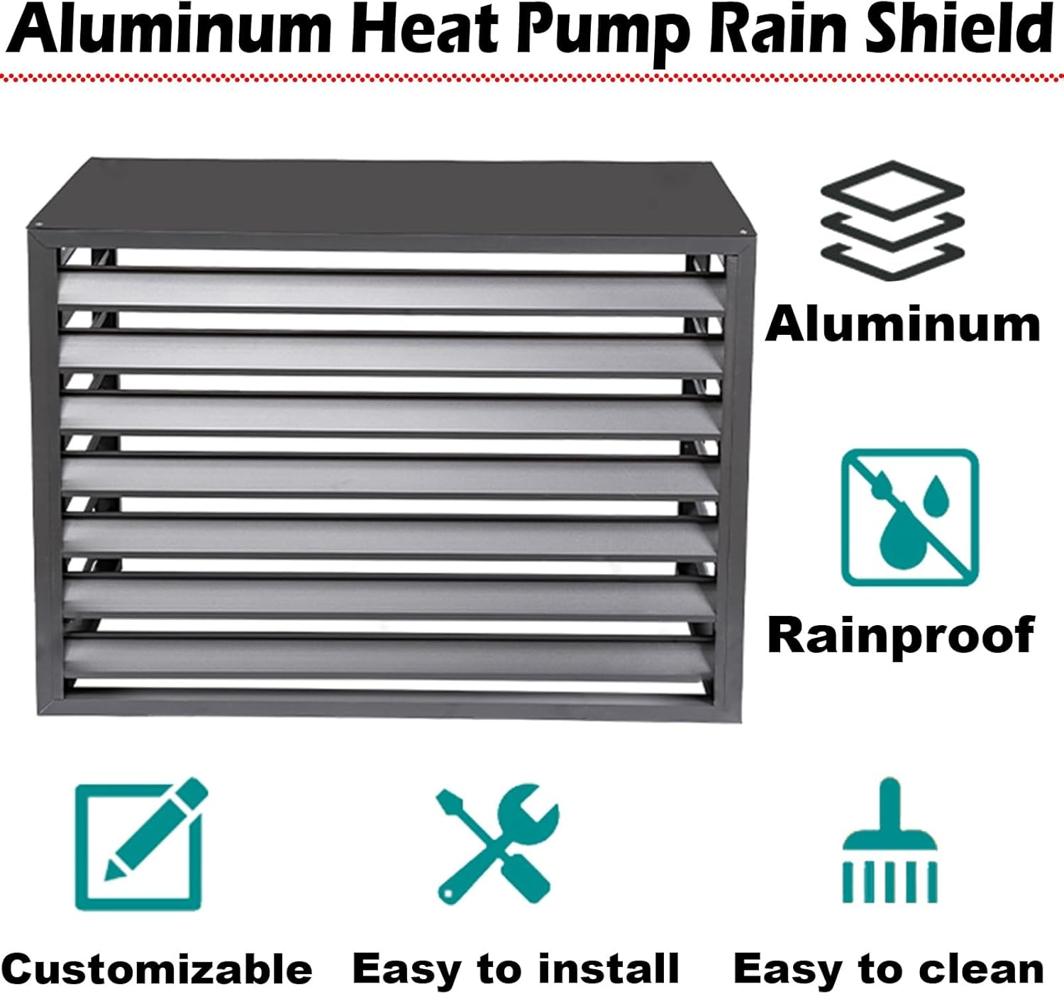 Air Conditioner Covers for Outside, Removeable Mini Split Cover for Shade/Ice Snow/Rain, Customizable Aluminum Ac Unit Fence with Mounting Accessories(Gray,40 1/7x22x31 1/2 in)