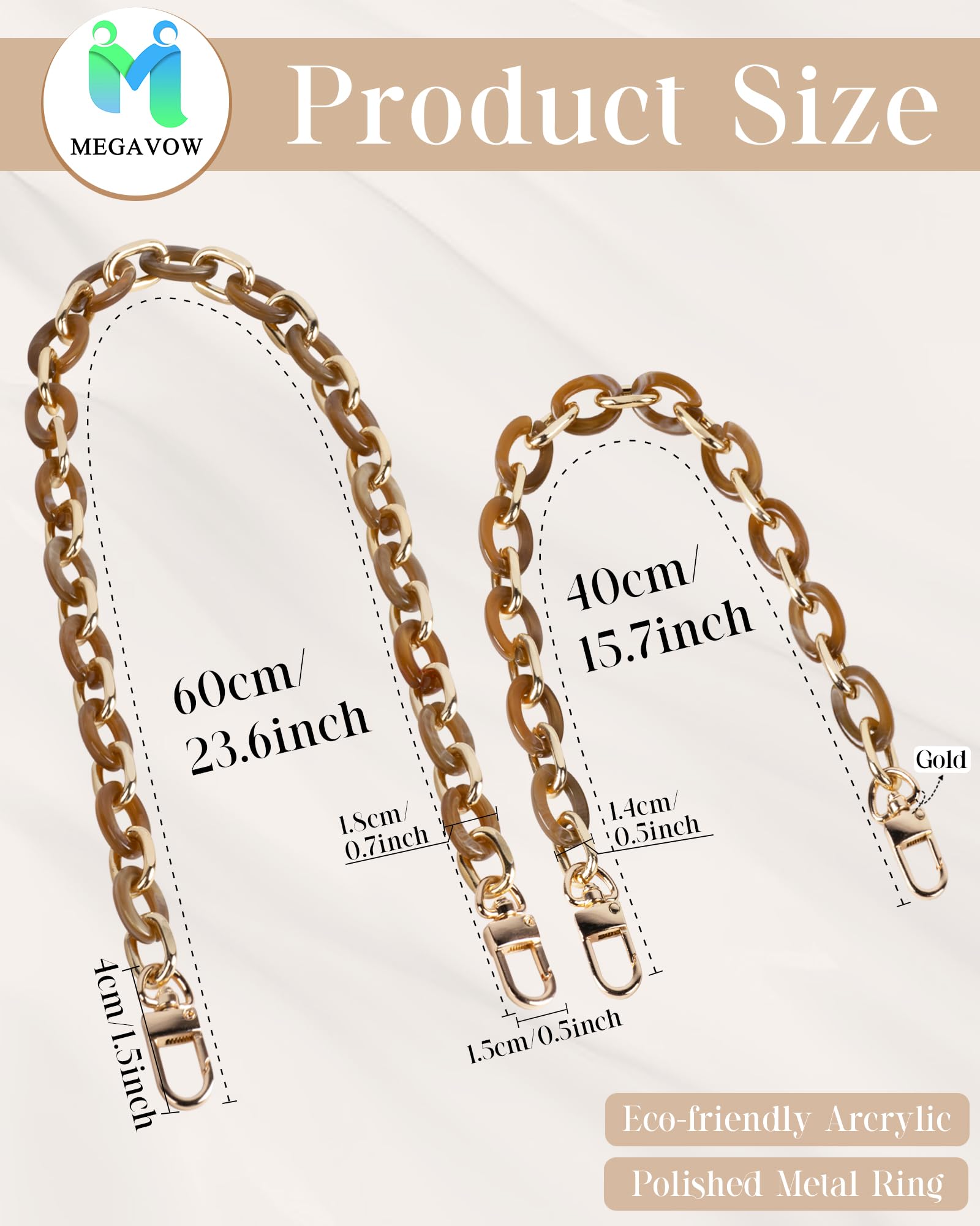 1 pieza Correa de Cadena de Bolso, Asa de Cadena Plana con Hebilla de Metal, Bolso de Hombro Cadenas Correa de Repuesto, Marrón, 60cm