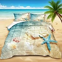 Vista 16 de Bedbay Juego de edredón de playa tamaño King, juego de ropa de cama costera de 3 piezas con diseño de concha de mar, conchas y vida marina, juego