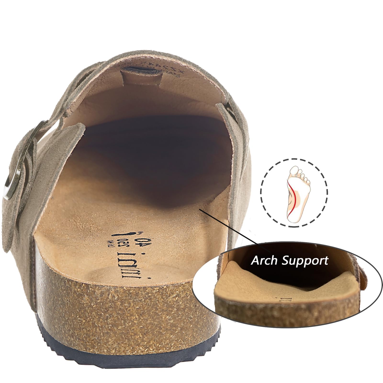 Intini Zuecos y Mules para Hombre Mujer Pantuflas de Piel con Corcho Cerradas Zapatillas de Jardín Sandalias con Hebilla Ajustables Cómoda 36-46