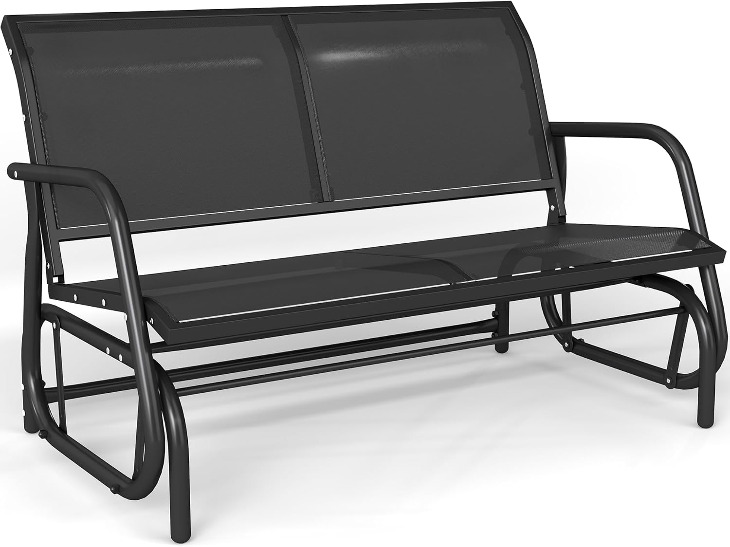 Patio Outdoor Glider Bench, High Backrest and Breathable Mesh Fabric, Yard Porch Loveseat, Outside Rocking Swing Chair, Heavy Duty Metal, Clearance, Black