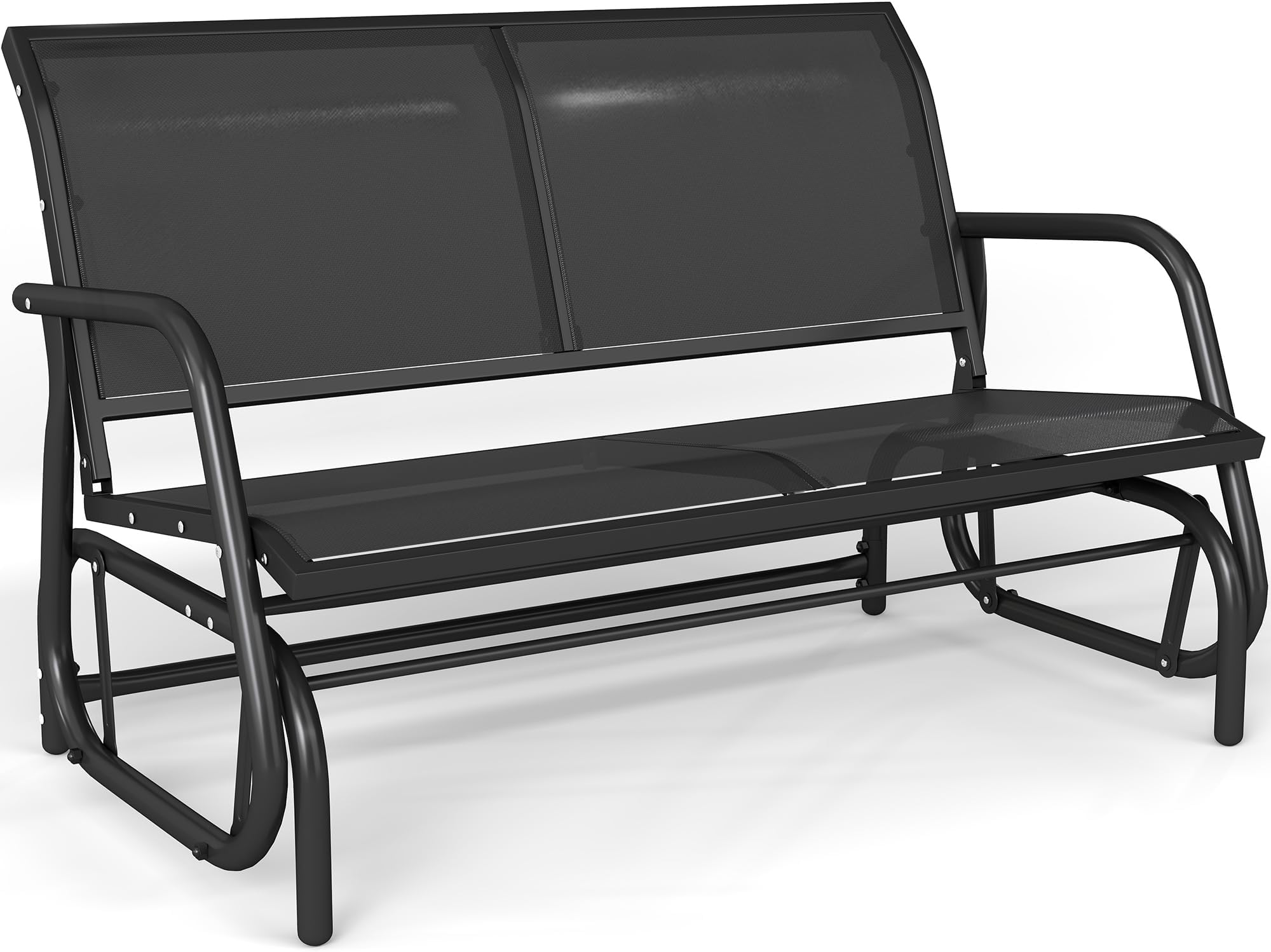 Outdoor Patio Glider Bench, Outside Porch Rocking Swing, Two Person Metal Rocker for Porch, Backyard Black