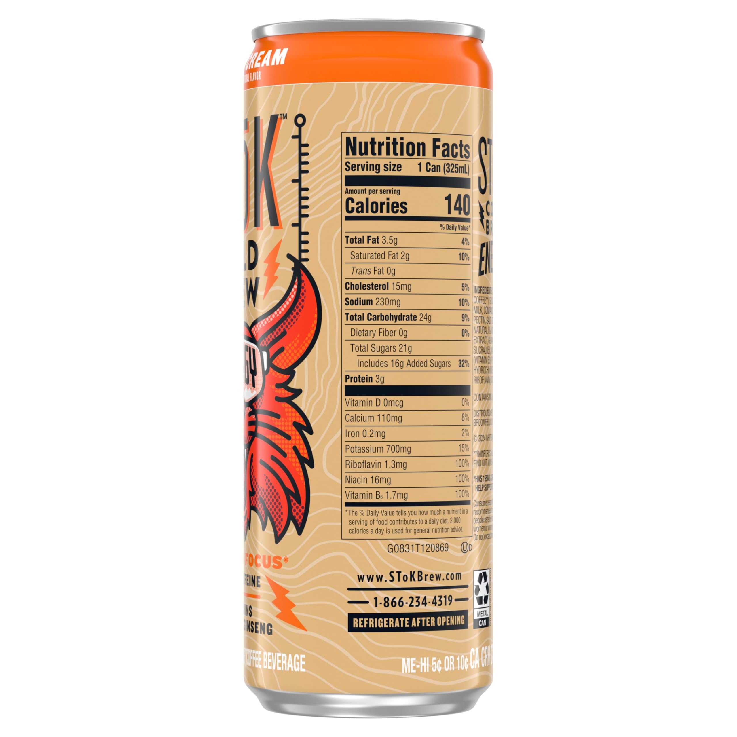 SToK Cold Brew Energy Caramel Cream, Ready to Drink Canned Coffee with 195mg Caffeine to Help Support Focus, B Vitamins, Guarana and Ginseng, 11 fl oz