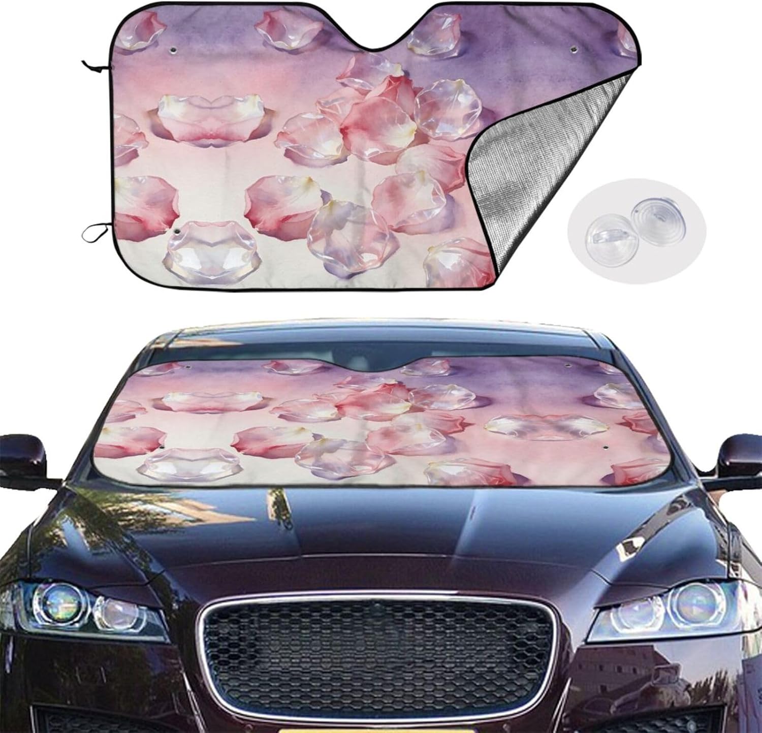 Crystal Petals Print Foldable Car Windshield Sun Shade 55x30in image 2