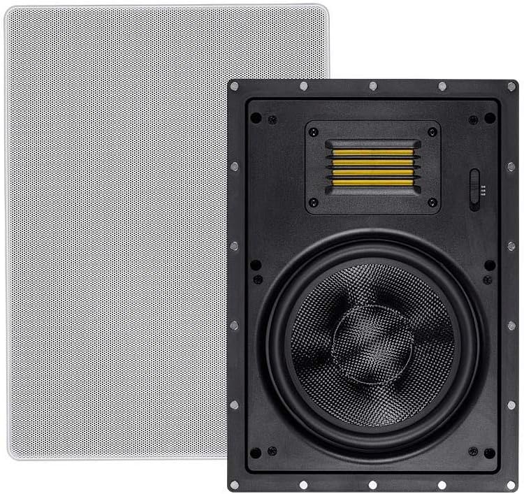 Monoprice 2-Way Carbon Fiber in-Wall Speakers - 8 Inch (Pair) with Magnetic Grille and Ribbon Tweeter - Amber Series
