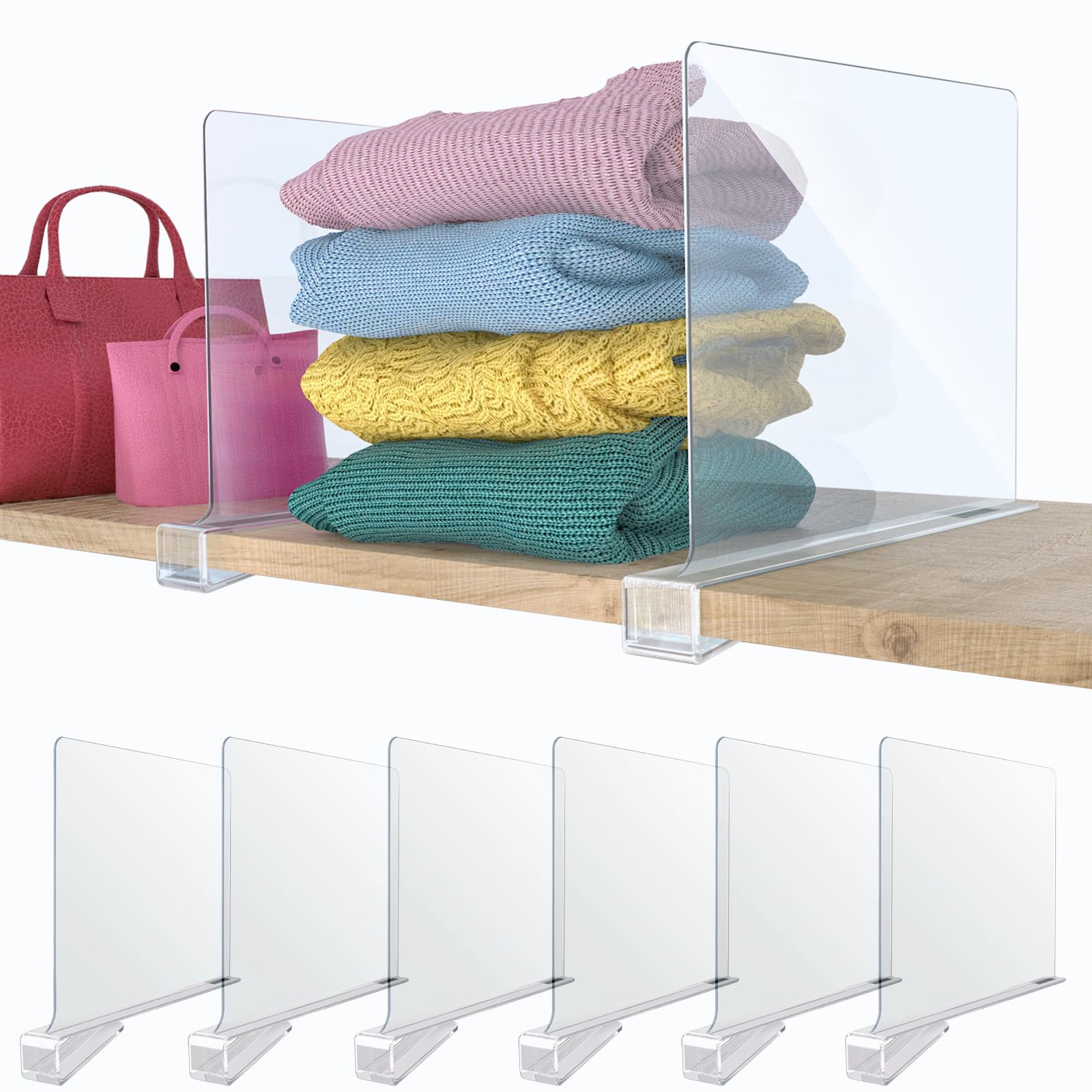 ABOKIM Shelf Dividers for Closet Organization,Clear Acrylic Shelf