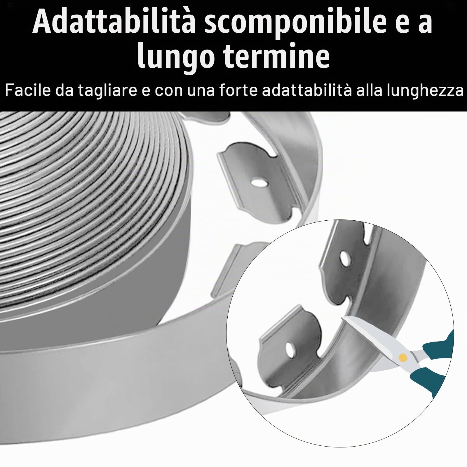 Bordo flessibile per prato, in plastica, 10 m x 5 cm, con 50 picchetti, idea da giardino per giardini, aiuole e sentieri di cortile, grigio