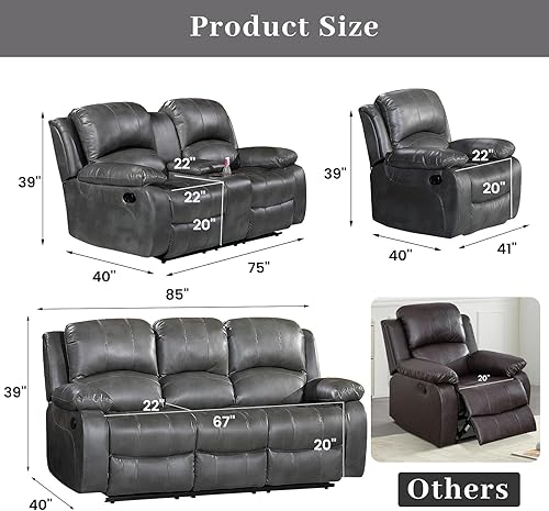 Miniatura 106 de Betsy Furniture 8018 - Juego de sillón reclinable de cuero reconstituido, para sala, sofá reclinable, sofá de dos piezas y sillón de cuero