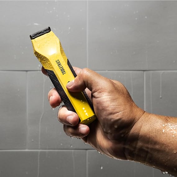 TOOLETRIES The Shearer Groin Trimmer & Body Groomer with Accessories Set, Mens Waterproof Pubic Hair & Ball Trimmer, Rechargeable Wet/Dry Electric Shaver for Chest, Legs & Sensitive Areas - Yellow