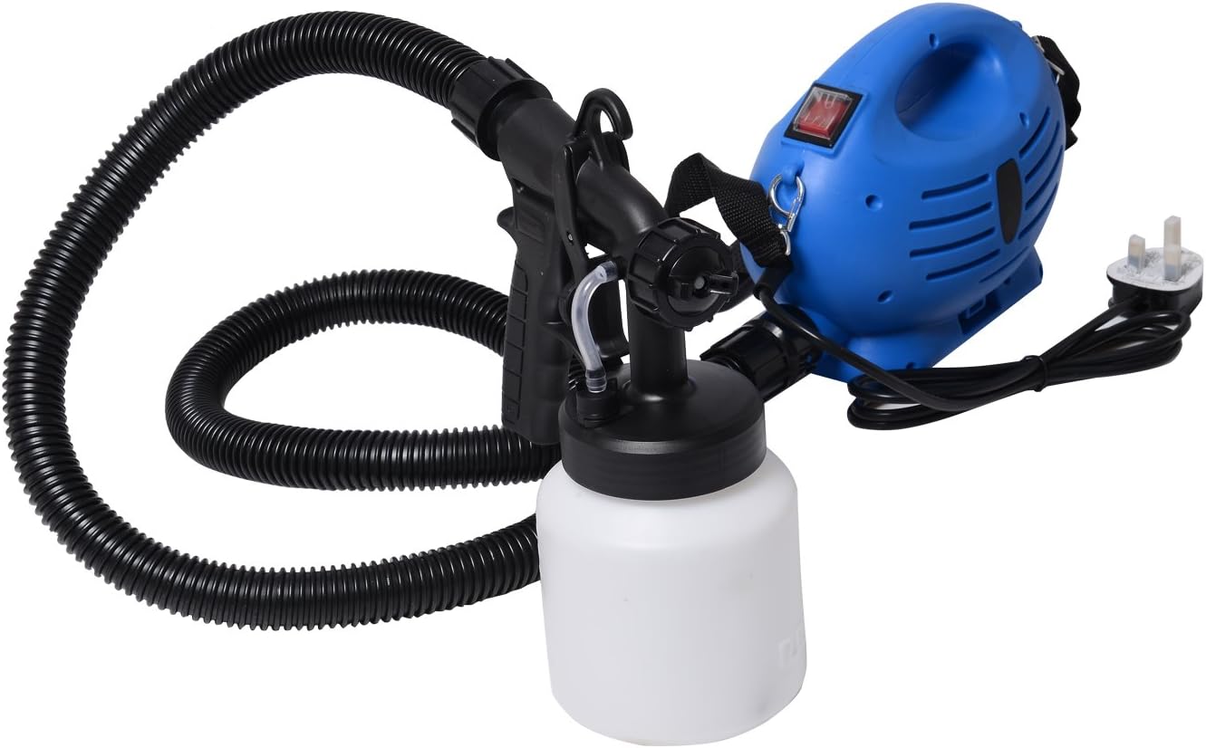Fully assembled HOMCOM 650W Electric Paint Sprayer, showing the hose connecting the compressor to the spray gun.