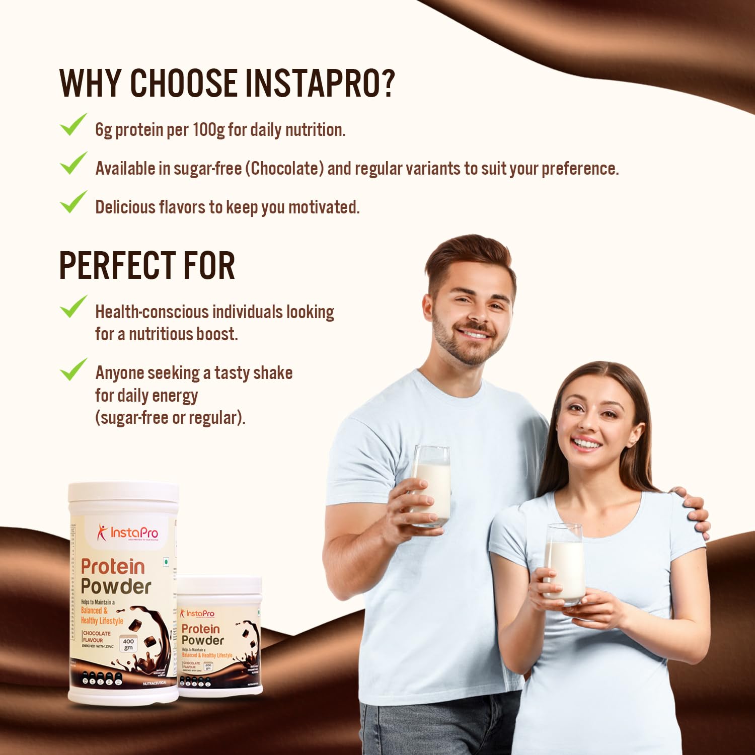 Instapro Protein Powder 400 G - Chocolate Taste | 24+ vitamins and minerals | Supports energy, immunity and daily welfare. Delicious taste | Easy to mix for all ages. Instapro Protein Powder 400 G - Chocolate Taste | 24+ vitamins and minerals | Supports energy, immunity and daily welfare. Delicious taste | Easy to mix for all ages.