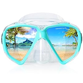 Snorkel Diving Mask Panoramic HD Swim Mask, Anti-Fog Scuba Diving Goggles,Tempered Glass Dive Mask Adult Youth Swim Goggles with Nose Cover for Diving, Snorkeling, Swimming (Lake Green)