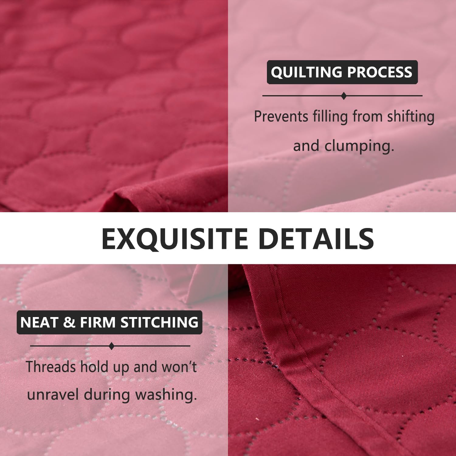 Jarson 3 Pcs Burgundy Sofa Daybed Cover Set Twin Size Daybed Bedding Double Sided Bed Set All Season Cozy Bedding Solid Color Classic Design Daybed Quilt Set with Matching Shams,39"x75"
