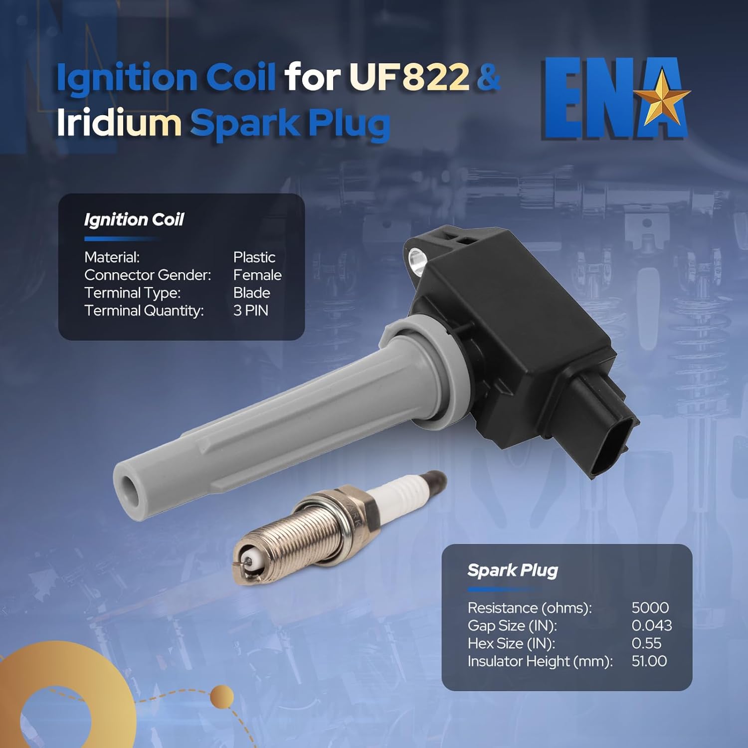 ENA Ignition Coil Pack and Iridium Spark Plugs Compatible with Toyota Yaris Yaris iA Scion iA 1.5L L4 2016 2017 2018 2019 Replacement for UF822 H6T15571 P51R18100 93501 AI5683 LKAR7BIX11S Set of 4