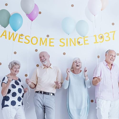 Miniatura 4 de Impresionante cartel con texto en inglés "Awesome Since 1937" con texto en inglés "Happy 88th Birthday", dorado brillante, decoración de fiesta de
