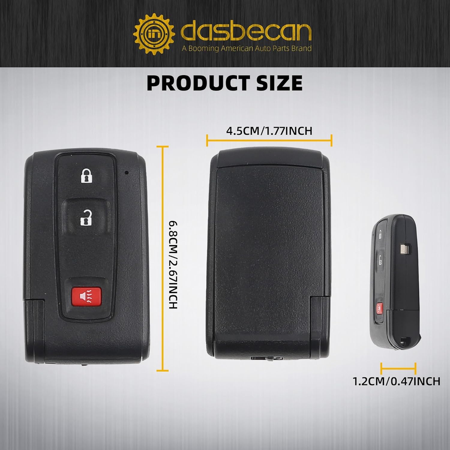 Dasbecan Key Fob Replacement Compatible with Toyota Prius 2004-2009 Keyless Entry Remote Control Replaces MOZB31EG P/N: 2584A-B31EG 89994-47061 3 Buttons 312MHz (Only for Silver Logo)