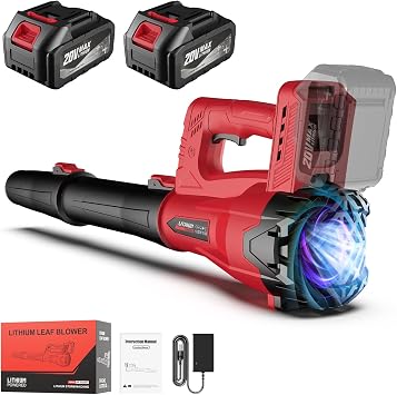 Leaf Blower Cordless with 2 x 4.0Ah Battery and Charger, 160MPH/580CFM High Power Lightweight Handheld Electric Leaf Blower with 2 Extended Tubes for Lawn,Yard Garden, Leaves, Dust, Snow Care Red