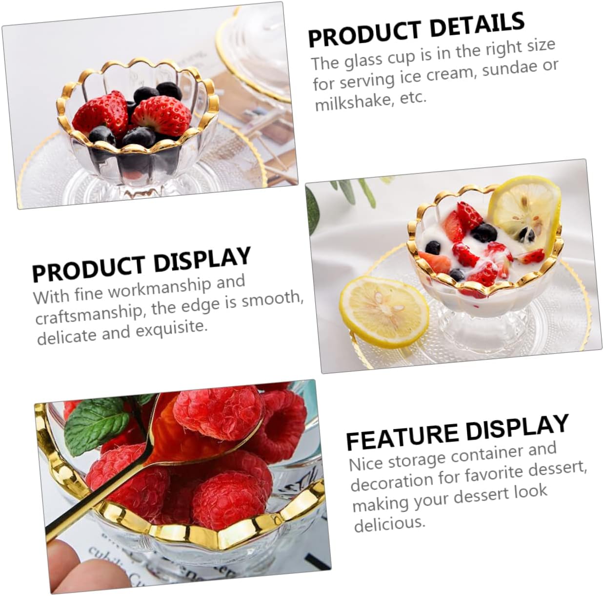 STOBAZA 4pcs Stylish Trimmed Glass Dessert Cup Elegant Flower Shaped Ice Cream Cup Capacity for Sundaes and Serving Desserts Present for Friends and Family