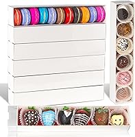 Vista 1 de 50 Pack 12x2.2x2 Inch Chocolate Covered Strawberry Boxes with Clear Window Packing for Macaron, Truffle, Cookie & Bakery Boxes