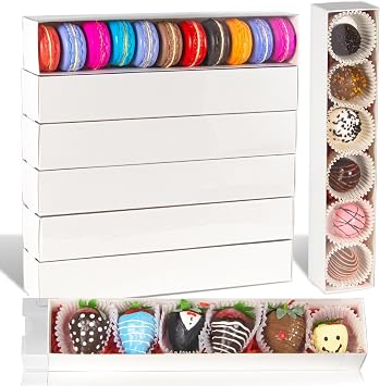 10Pack 12x2.2x2 Inches Chocolate Covered Strawberry Boxes for 6, Party Favorite Boxes for Macaron, Truffle,Cocoa Bombs,Cookies,Chocolate Covered Oreos,Mini Cupcakes,Cake Balls & More