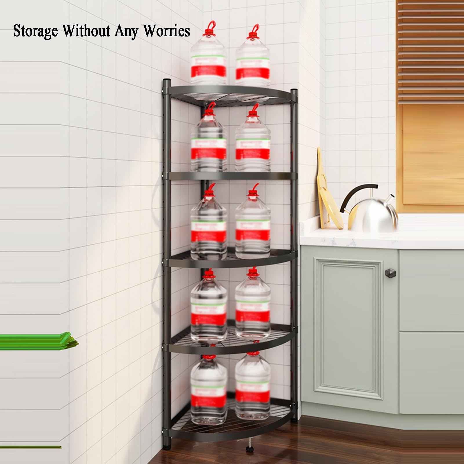 Scaffale regolabile a 3/5 ripiani in acciaio inox per ingresso, soggiorno, dispensa, bagno, design angolare per spazi ristretti (35 x 35 x 120 cm)