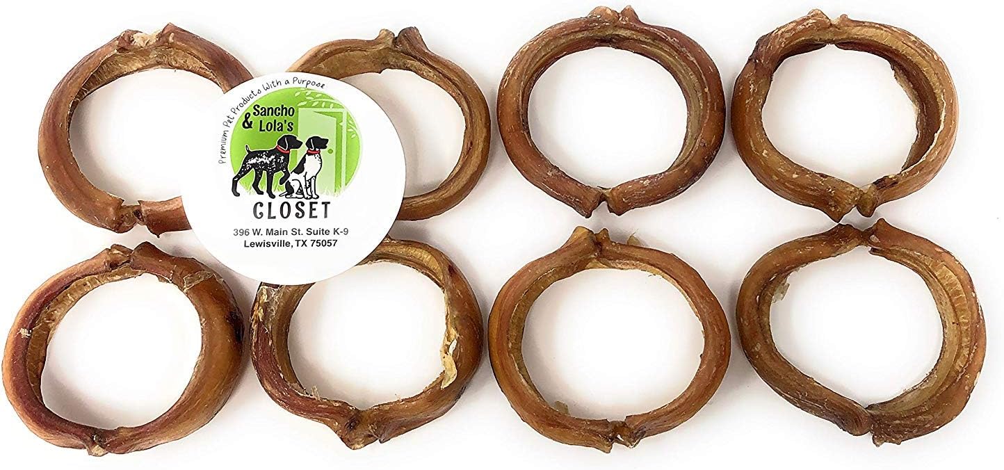 Sancho & Lola's 3" Bully Stick Rings for Dogs 8-Count Gourmet Beef Pizzle Beef Dog Chews Made in USA - Rawhide-Free