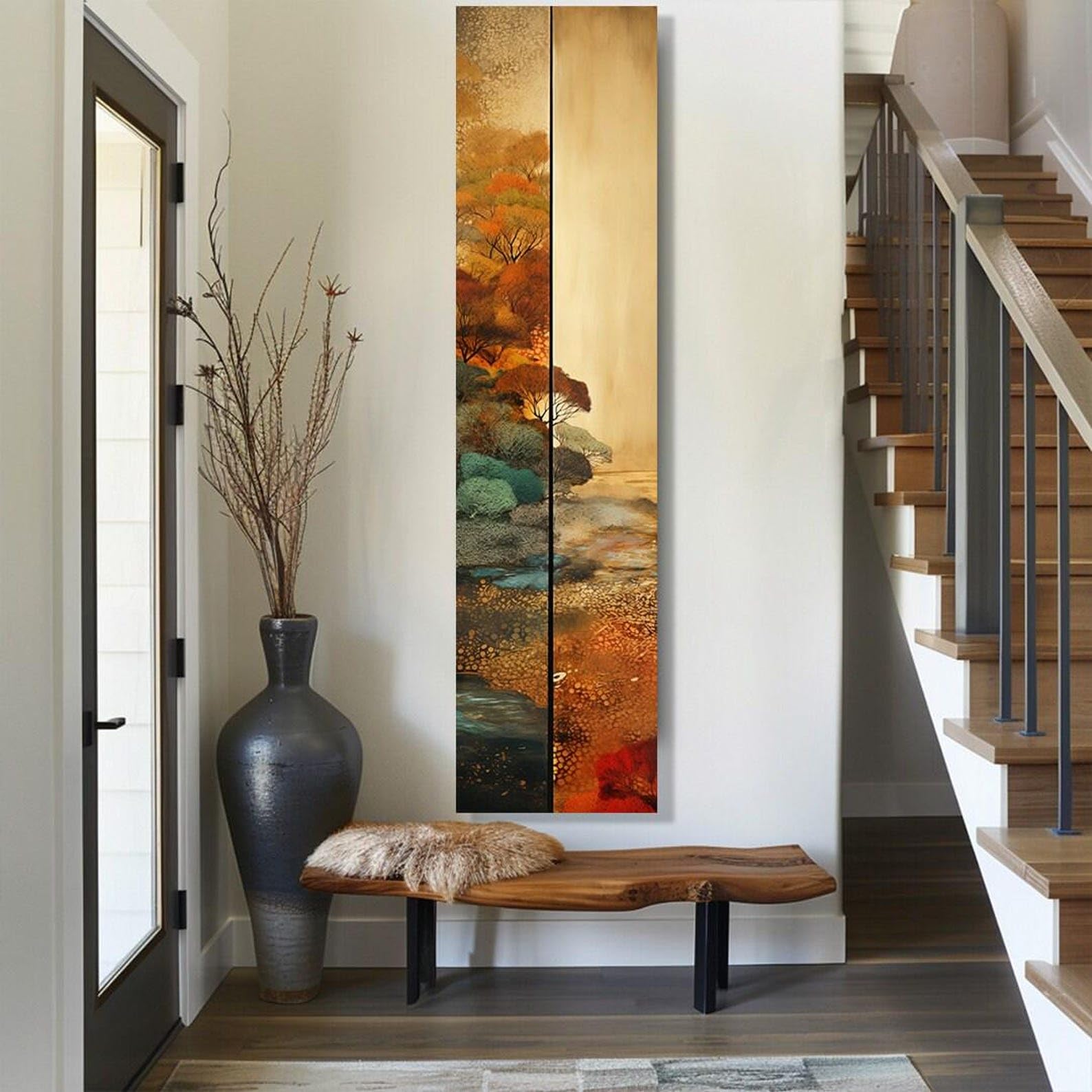 XBTYKPB Long Narrow Wall Art, Tall and Thin Canvas wall art, Nature Tree Wall Art, Vertical Wall Art, Lotus Wall Art Painting(45x135cm/Inner Frame)