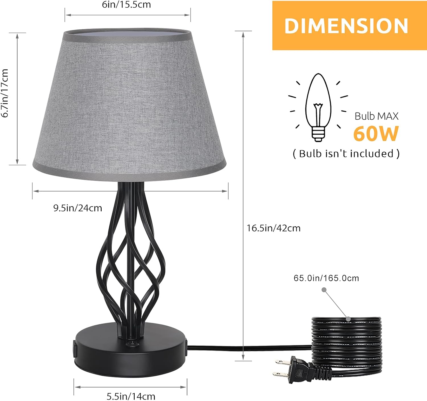 HAITRAL Bedside Lamps with Dual USB Port - Nightstand Table Lamps with AC Outlet Charging for Bedroom, Guest Room, Living Room (Bulb Not Included)