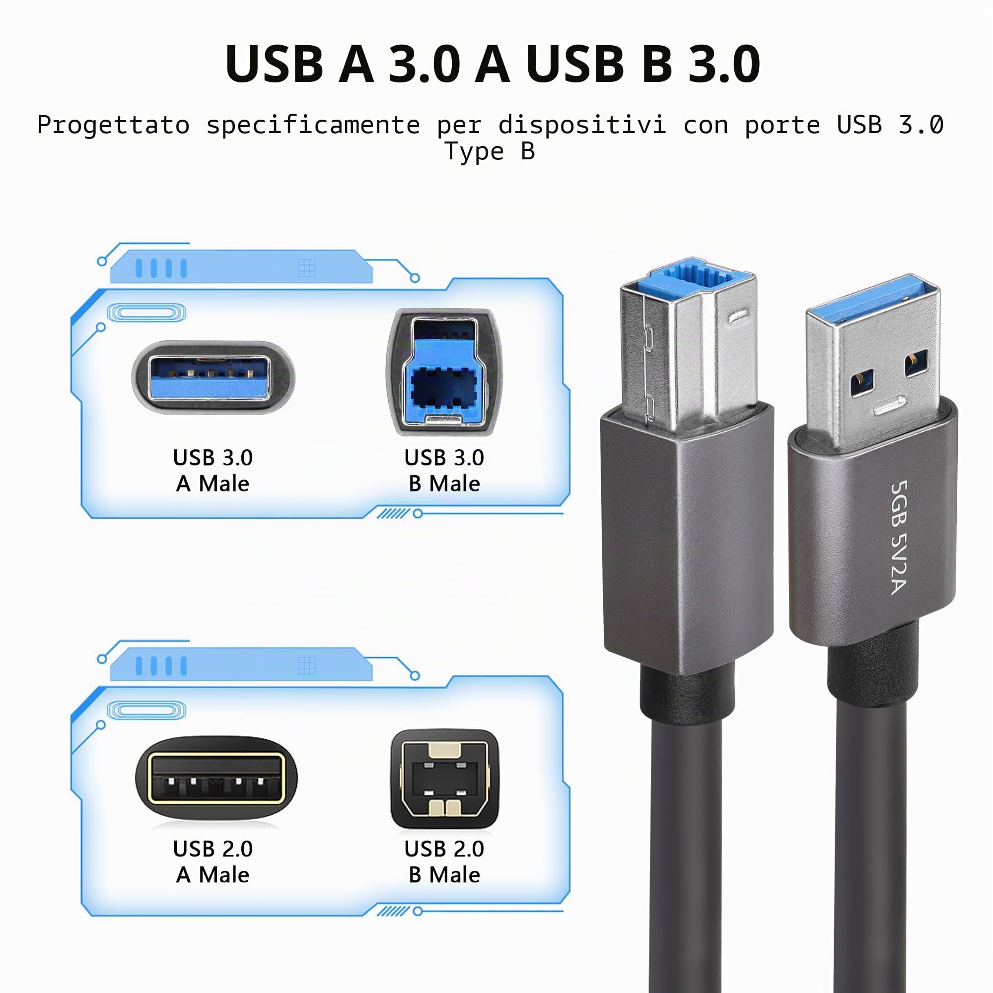 Adattatore USB 3.0 Da USB A A USB B – Convertitore Plug&Play Per Stampanti, Scanner E Docking Station