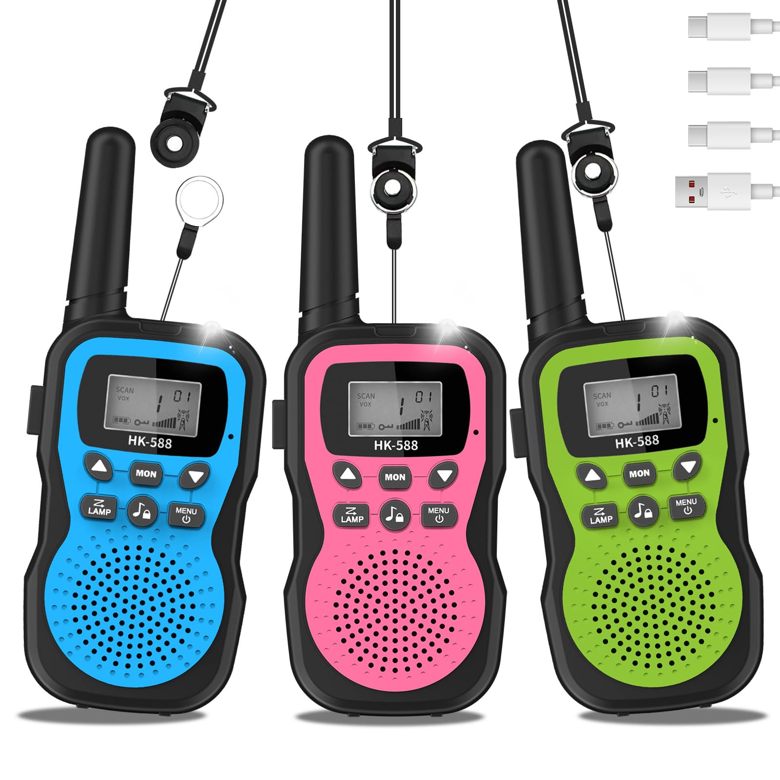 Walkie Talkies para niños, 3 unidades, recargable, 1.9 mi, de mano, de largo alcance, radio de 22 canales, 2 vías, regalos de fiesta de cumpleaños para niñas de 3 a 12 años, exteriores