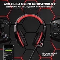 Vista 5 de NPET HS10 - Auriculares estéreo para juegos para PS4, PC, Xbox One PS5, con cancelación de ruido sobre la oreja con micrófono, luz LED, bajo