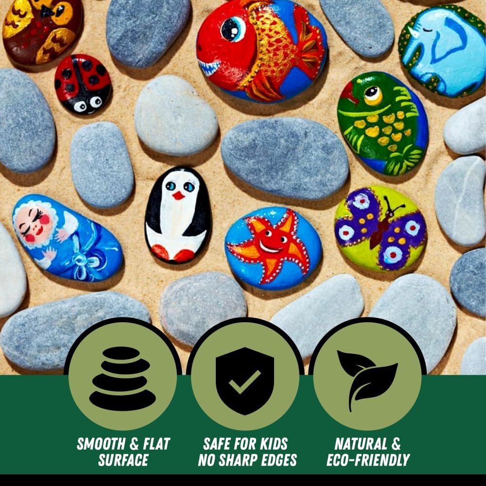 PGN 40 Large River Rocks for Painting - Stimulate Your Children’s Creativity with Our Painting Rocks for Kids - Flat and Smooth - Fun & Engaging Rock Painting with The Family - 2-4 Inches
