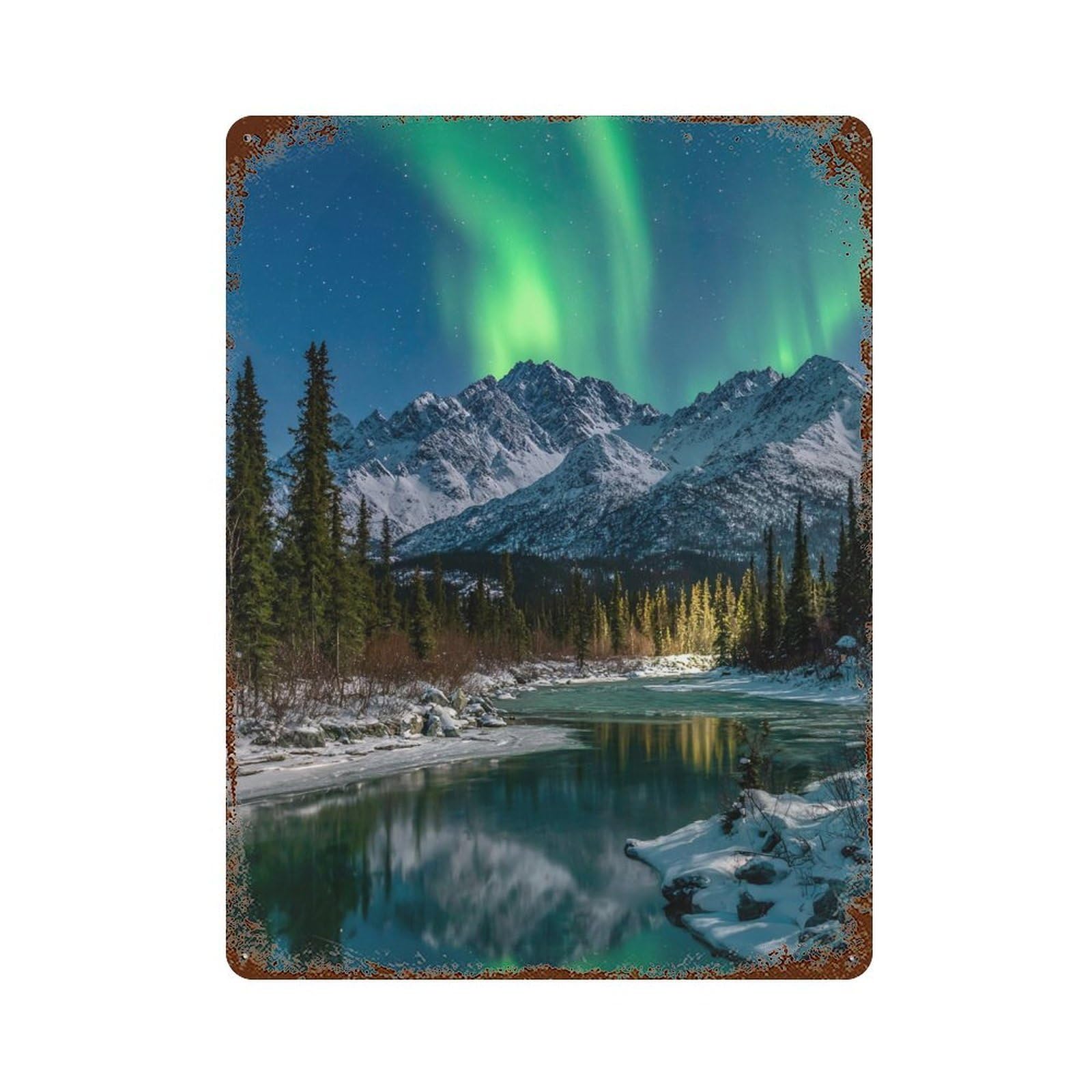 Rust Effect Aurora Borealis Reflections-13 Aged Metal Wall Plaque 15.7"x11.8", Shabby Chic Decor for Living Room, Hallway And Home Decor