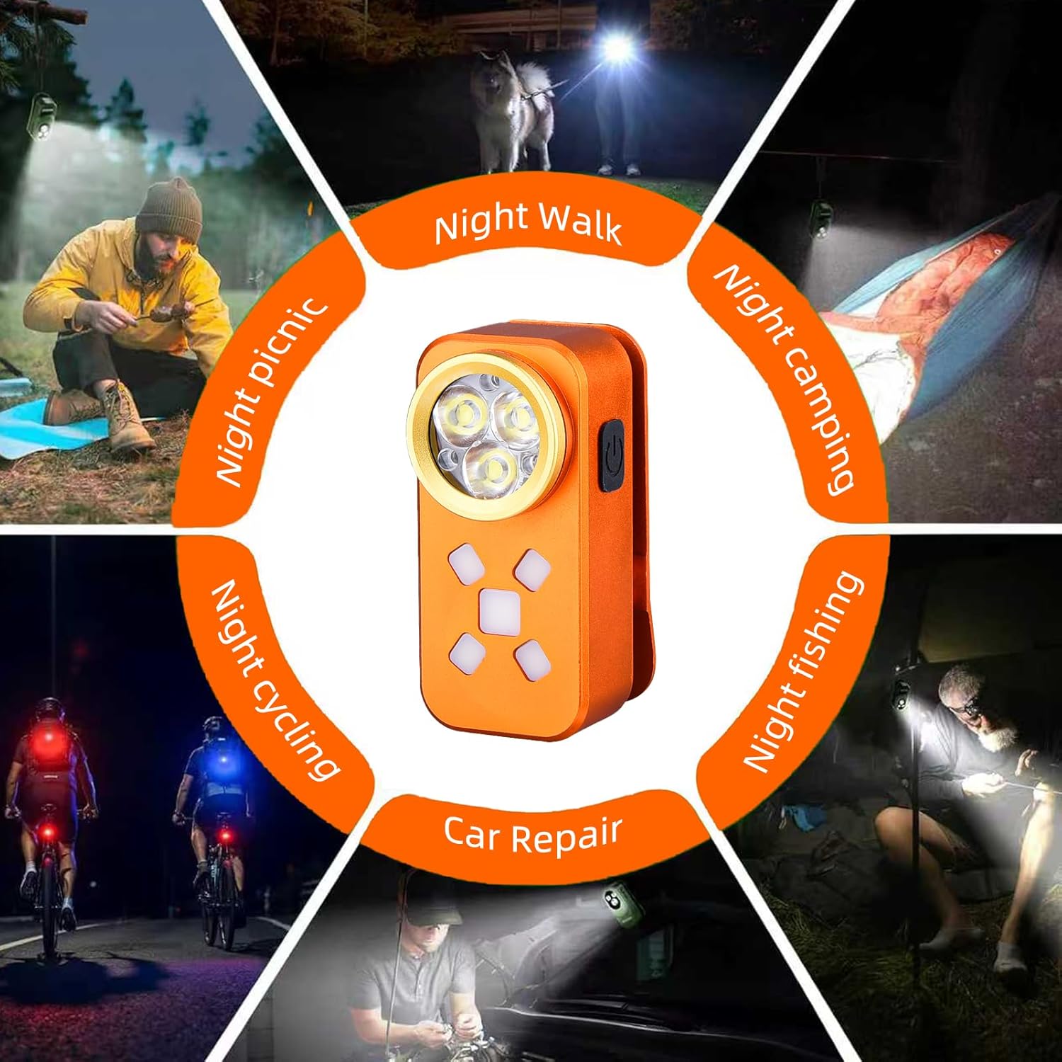 Rechargeable EDC Flashlight, 500 Lumens Portable Clip On Light, Pocket Flashlights Rechargeable, IP68 Waterproof Mini EDC Flashights for Signaling, Camping, Emergency (Orange)