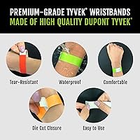 Vista 3 de 1,200 pulseras Tyvek de color rojo neón Wristco para eventos, diseño a prueba de manipulaciones y color fluorescente que evitan la reutilización