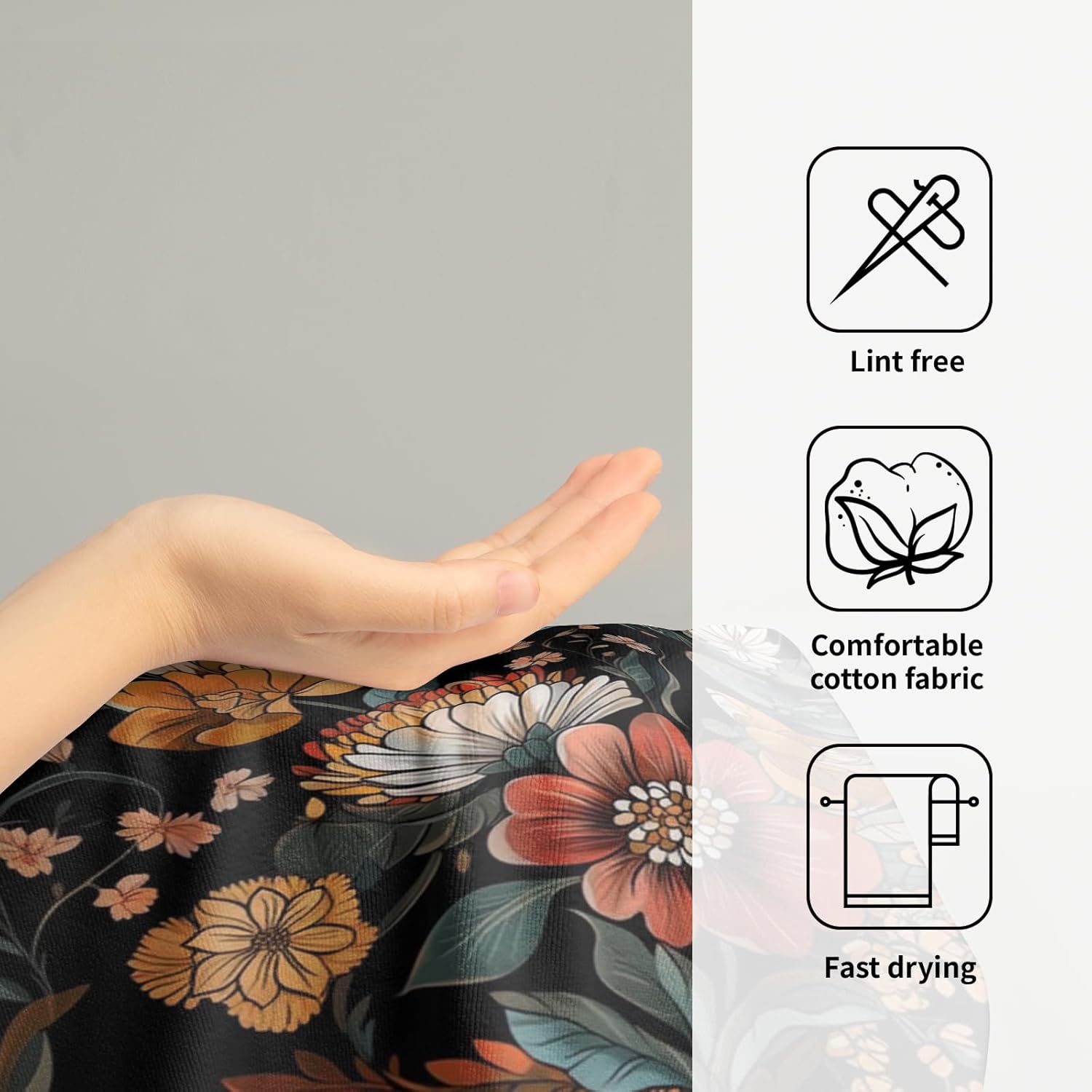 Giwawa Vintage Floral Hand Towels Set of 2 Boho Flower Dish Towels Soft Bath Towels Absorbent Guest Face Towel for Gym Kitchen Home Bathroom Decor - Image 4