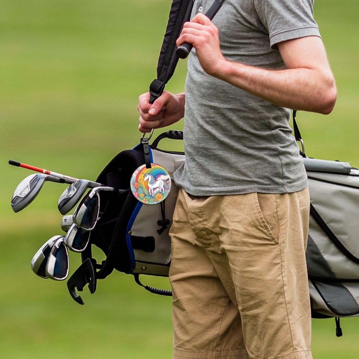 Cartoon Unicorns Black Printed Golf tee Storage Bag - for Men only, Durable PU Material, Easy to Carry, Enhance The Golf Experience